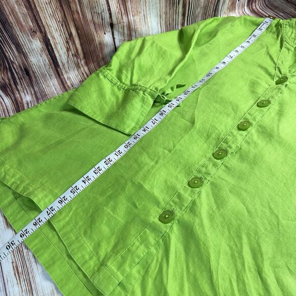 John Mark Size Large 100% Linen Top Green Boho Tunic Button Shirt 3/4 Sleeves - Picture 5 of 10